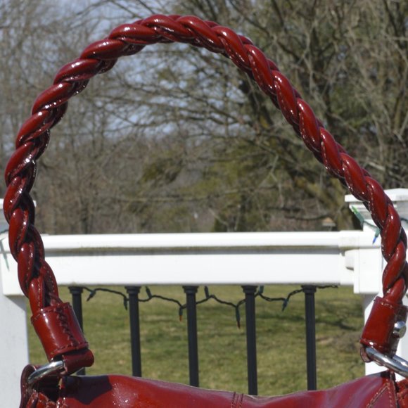 Francesco Biasia ruby red patent leather purse with suede interior front flap - Picture 6 of 11